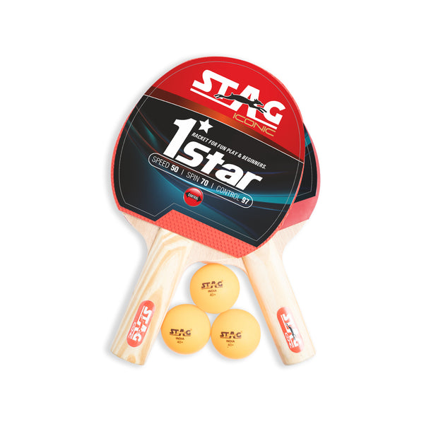 Stag Iconic 1 Star Table Tennis Playset, 2 Rackets, 3 ABS Balls with Cover Orange Stag Iconic