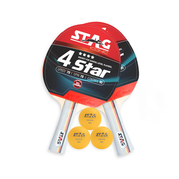 STAG ICONIC 4 Star Table Tennis Playset | 2 Rackets & 3 Balls with Premium Case orange Stag Iconic