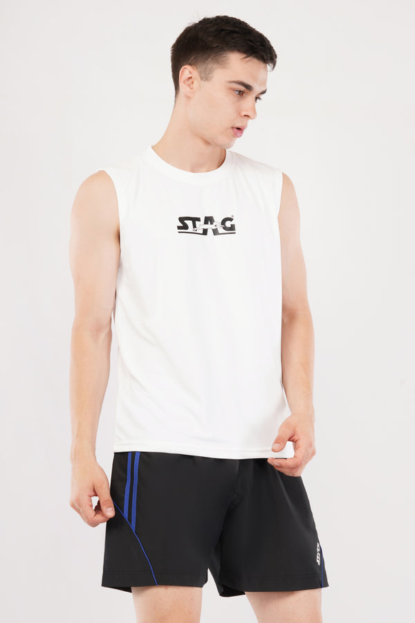 STAG ICONIC Men’s Cut Sleeve T-Shirt white Stag Iconic