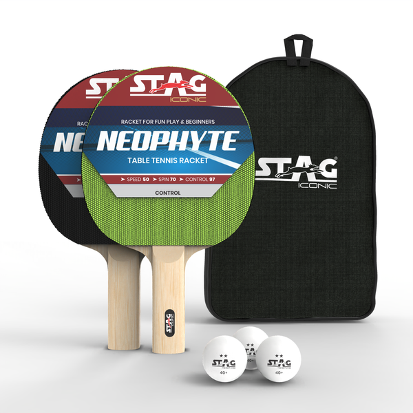 Stag Iconic Neophyte Table Tennis Playset with White Ball Pack of 1 Neon Black Stag Iconic