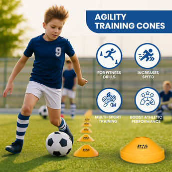 Stag Iconic Adjustable Agility Speed Training Kit for Football, Cricket, Exercise, Kids Activity, Sports Games, Adustable Hurdles, Ladder, Marker Cone, Soccer Cones, Parachute, Skipping Rope & Kit Bag