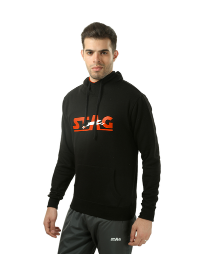 STAG ICONIC: BLACK HOODIE SS- SH1 Black COTTON POLY BLEND Stag Iconic