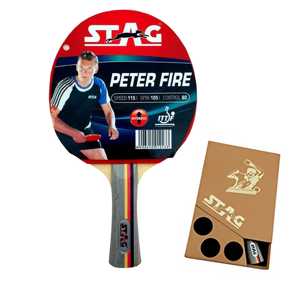 Stag Iconic Peter Fire Table Tennis Racquet with Wooden Case Stag Iconic